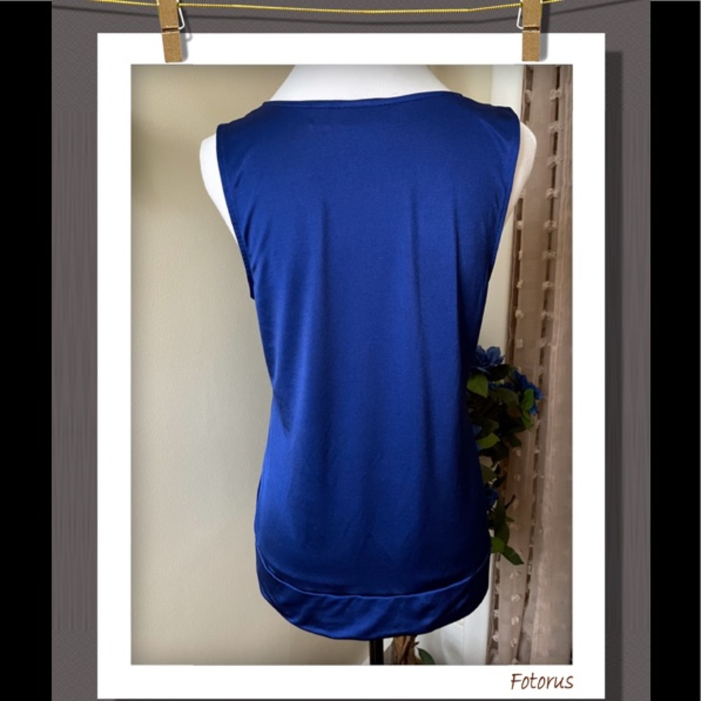 Stretch Sleeveless Blouse. Royal Blue. Medium. - Picture 4 of 9